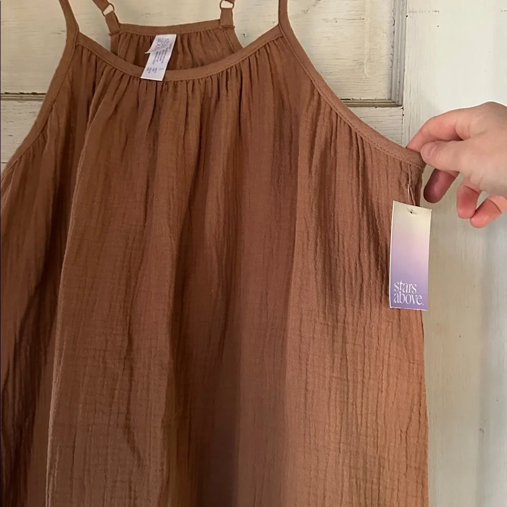 Stars Above Tan Cotton Pajama Dress L NWT - Picture 5 of 7